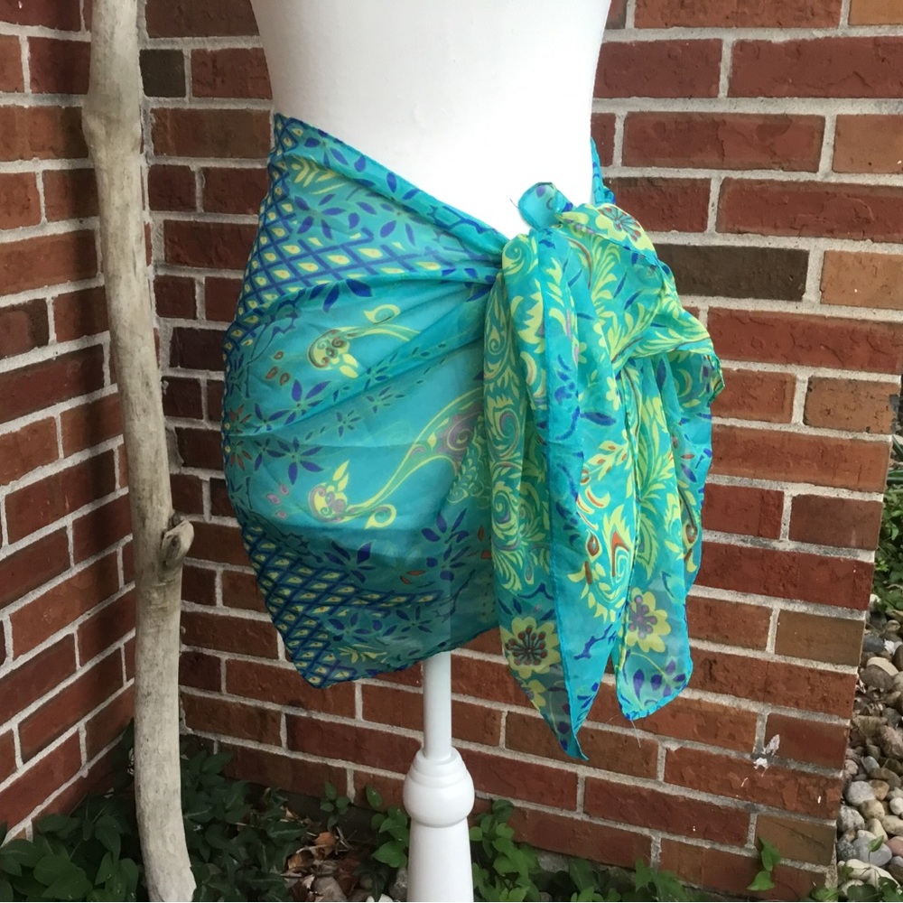 Sheer Peacock Print Swim Coverup Lightweight Summer Scarf Wrap